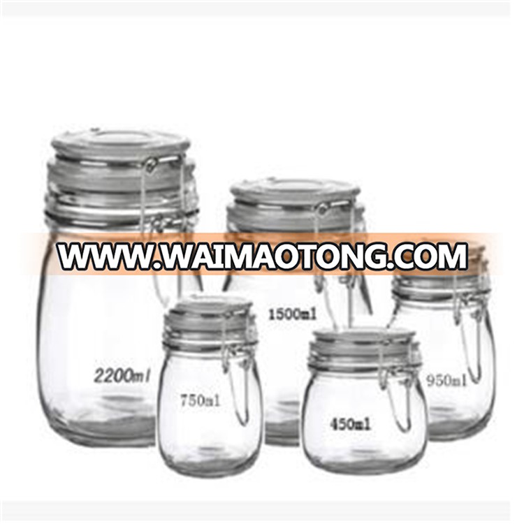 Large empty airtight round shape kilner food container glass storage jar /food container with metal clip